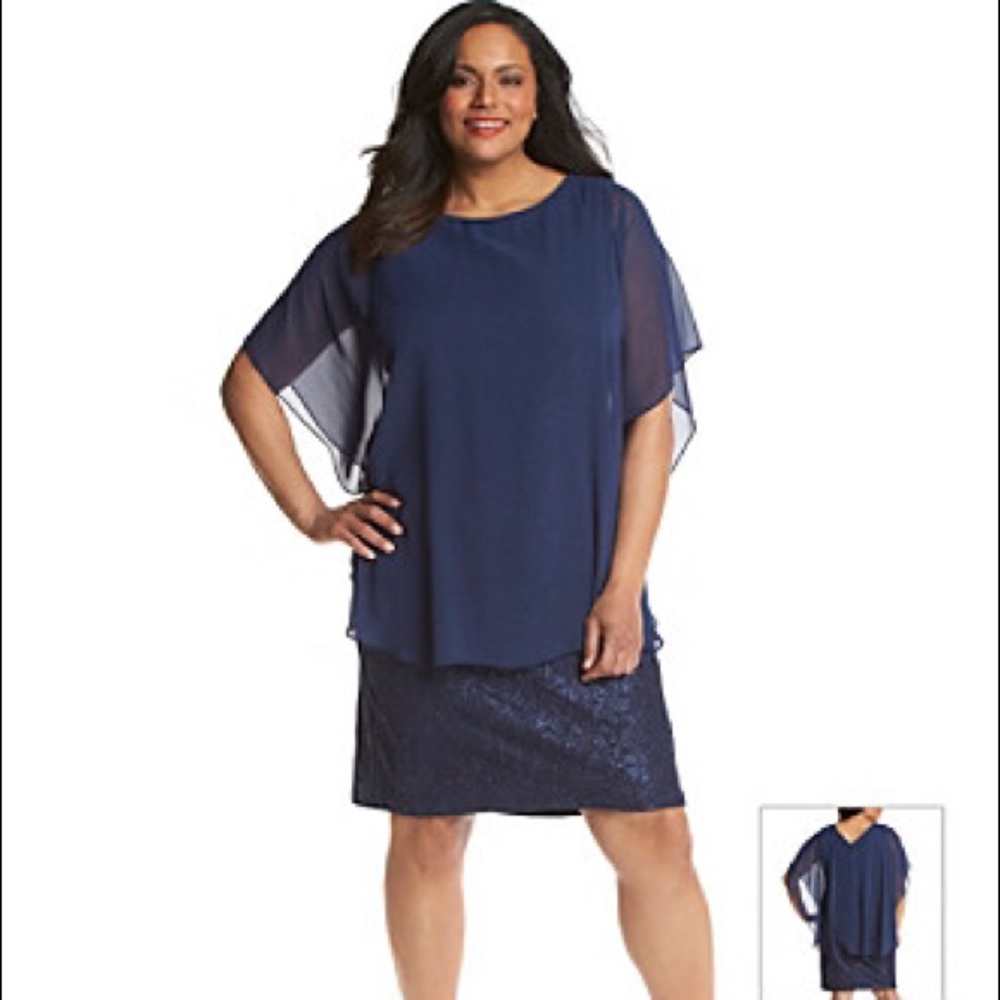 Navy Shimmer Lace Dress w/Overlay